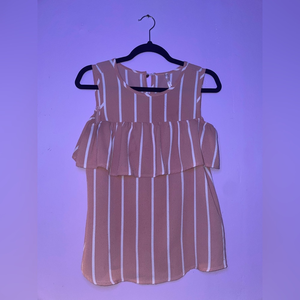 Pink and white strip top with ruffle front